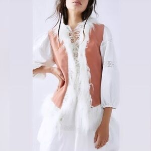 NWT Free People indigo river fur trimmed vest
